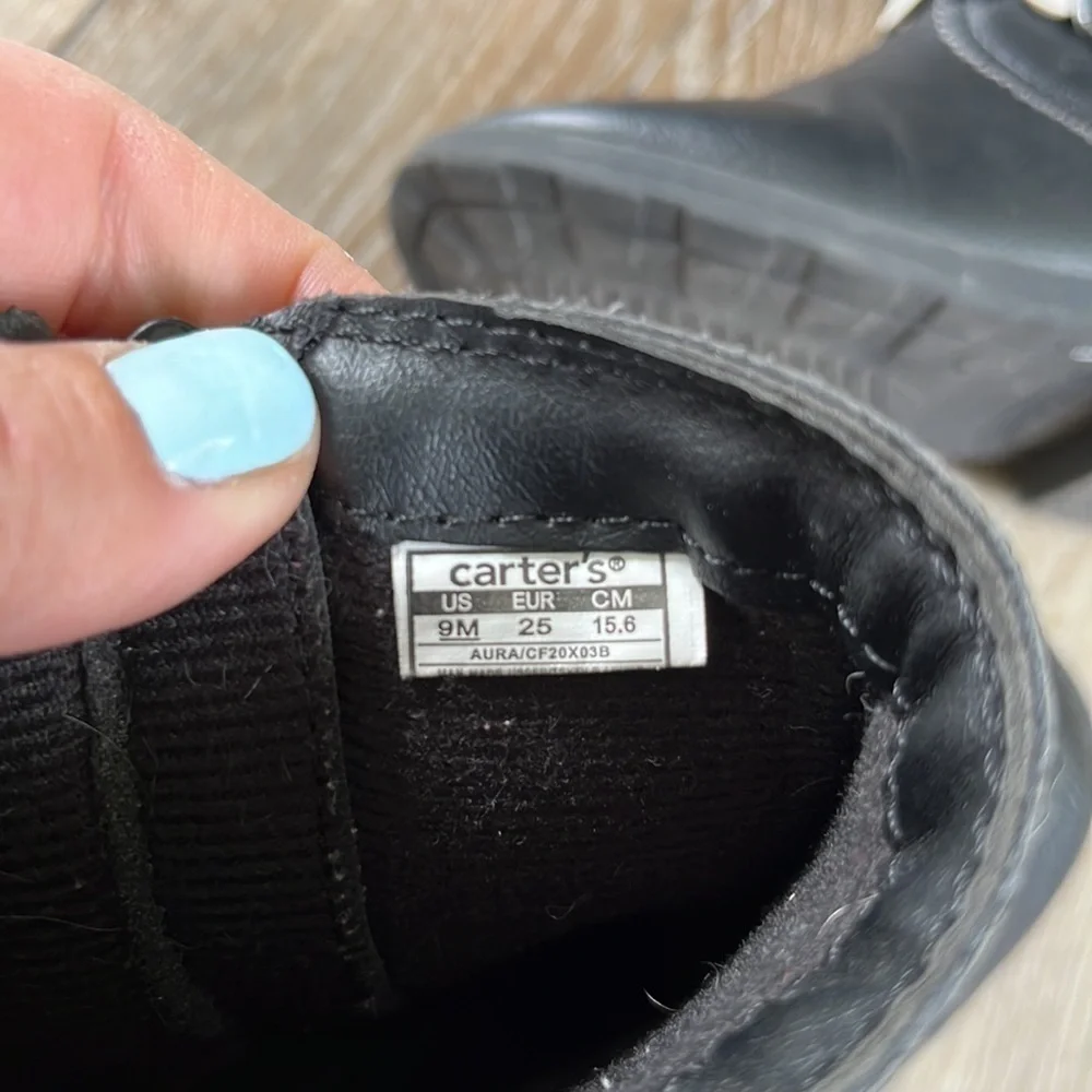 Carter’s Girl’s Faux Leather Black Boots with Heart Detail